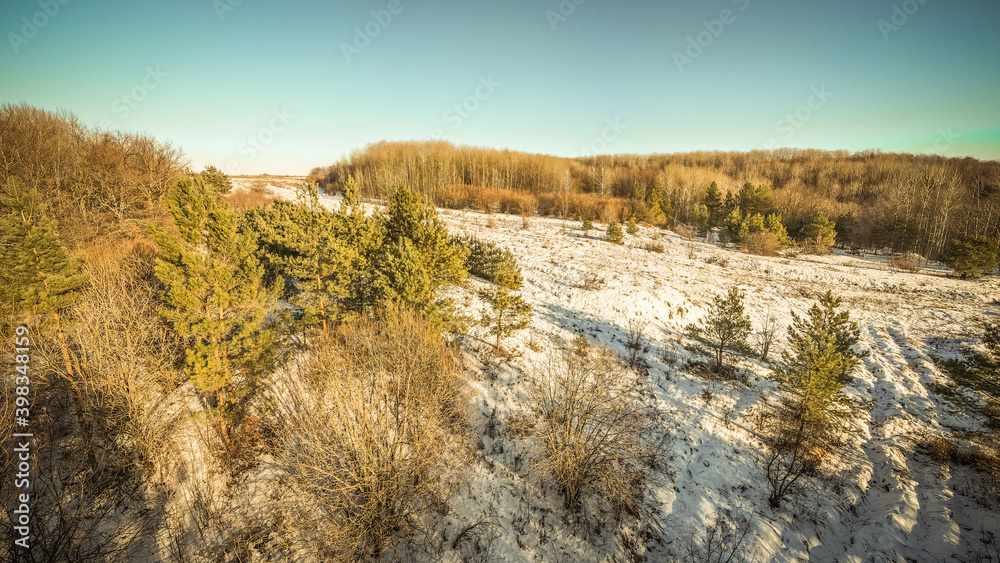 winter forest landscape made on a quadrocopter. winter forest landscape made on a quadrocopter.