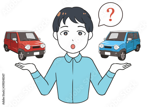 軽自動車を比較する　悩む　男性