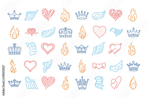 bundle of fourty wings and flames with hearts and crowns