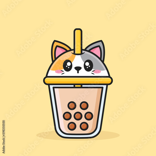 bubble tea cup with cute animal face lid