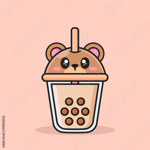 bubble tea cup with cute animal face lid