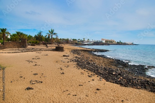 Beautiful view of beach on the coast of Lanzarote island  Canary Islands