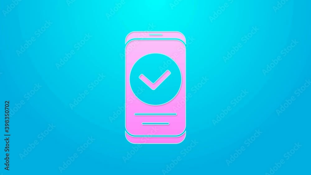 Pink line Smartphone, mobile phone icon isolated on blue background. 4K Video motion graphic animation Pink line Smartphone, mobile phone icon isolated on blue background. 4K Video motion graphic animation