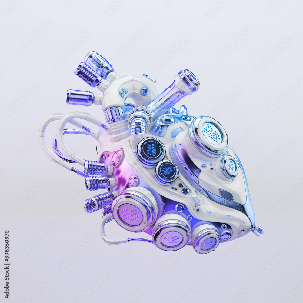 Fototapeta premium Violet cyborg replacement heart motor, 3d rendering 