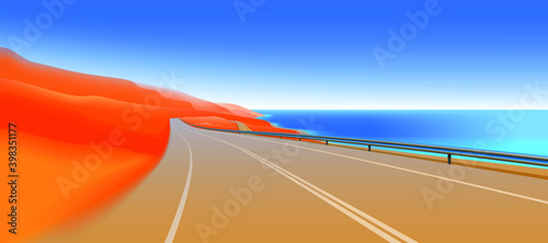 road between desert and sea, vector illustration of a free road to a dream place