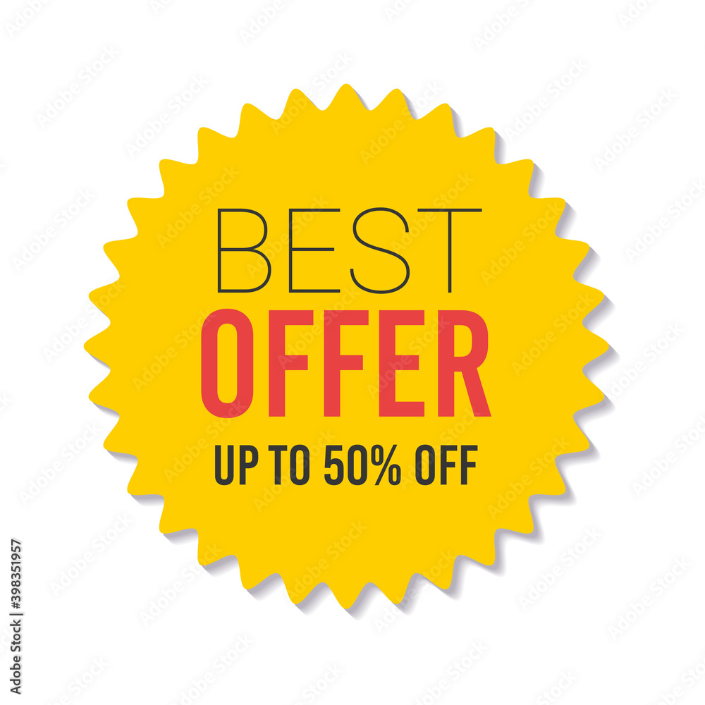 Yellow sale starburst sticker - star edge round label and badge with best offer and discount signs. Yellow sale starburst sticker - star edge round label and badge with best offer and discount signs.