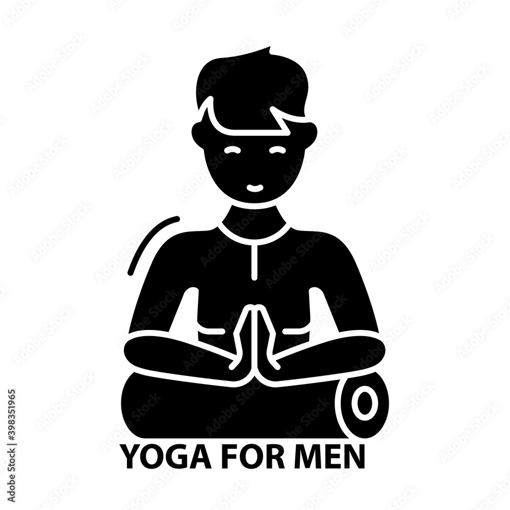yoga for men icon, black vector sign with editable strokes, concept illustration yoga for men icon, black vector sign with editable strokes, concept illustration