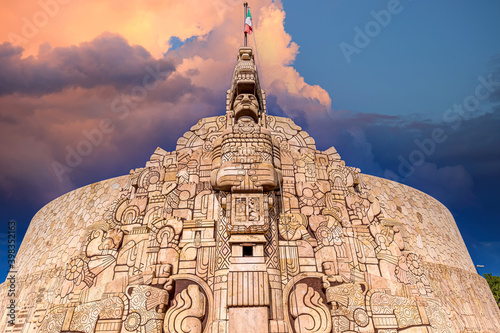 Merida, an iconic Homeland Monument Monumento a la Patria located at the runabout of Paseo de Montejo.