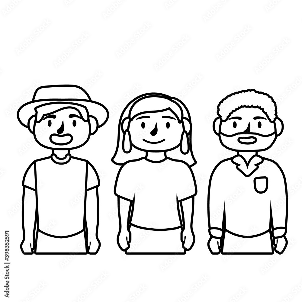 young people avatars characters line style icon young people avatars characters line style icon