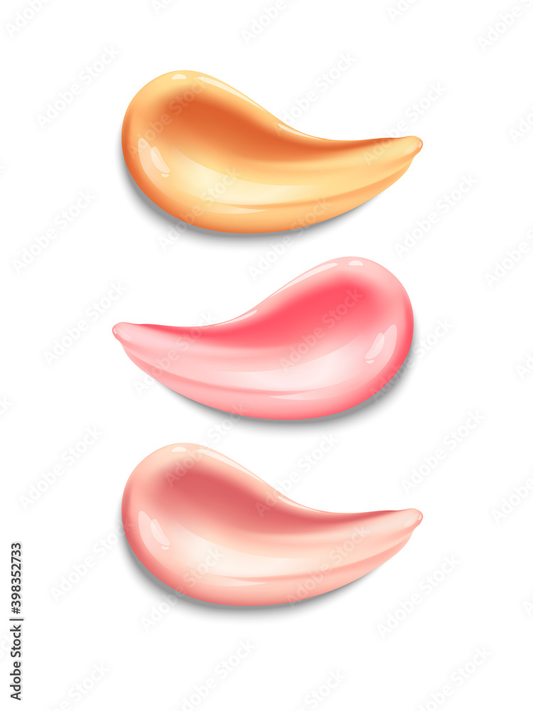 Realistic pink makeup smear of lip gloss isolated on white background. Set of different lip gloss on white background. Sample oiled makeup. Vector. Realistic pink makeup smear of lip gloss isolated on white background. Set of different lip gloss on white background. Sample oiled makeup. Vector.