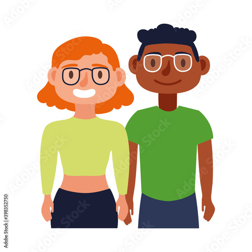 young interracial couple avatars characters