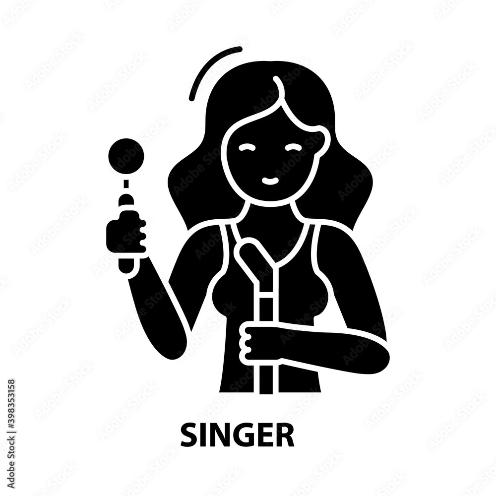 singer sign icon, black vector sign with editable strokes, concept illustration singer sign icon, black vector sign with editable strokes, concept illustration