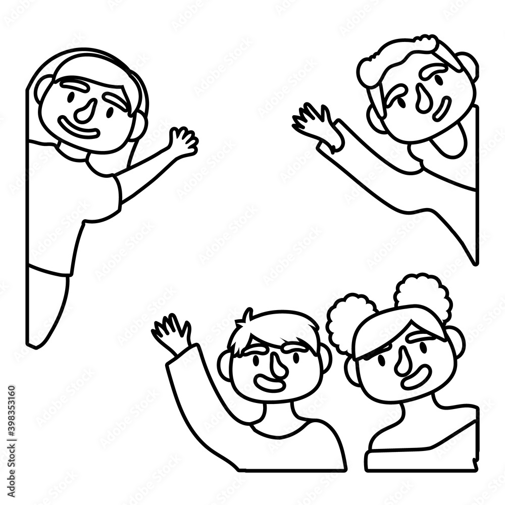 young people avatars characters line style icon young people avatars characters line style icon