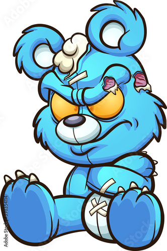 Angry cartoon blue teddy bear pouting. Vector clip art illustration with simple gradients. All on a single layer. 
