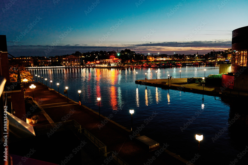Fototapeta premium Baltimore during Covid-19 as seen in November 2020. Nightvew of the city.