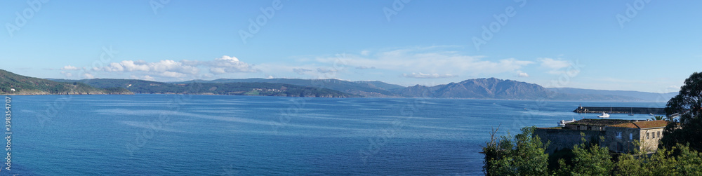panorama banner view of the coast of Galicia and Fisterra with harbor