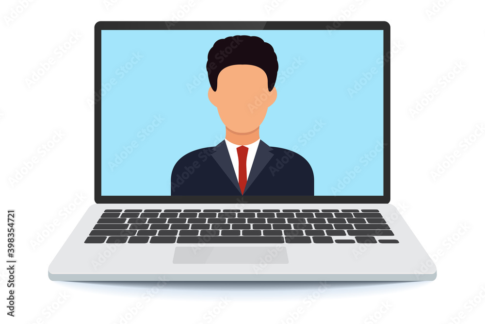 Worker using computer for virtual meeting. The man at the computer. videoconference, remote work. Video conferencing user interface. Video call screen interface template. Worker using computer for virtual meeting. The man at the computer. videoconference, remote work. Video conferencing user interface. Video call screen interface template.