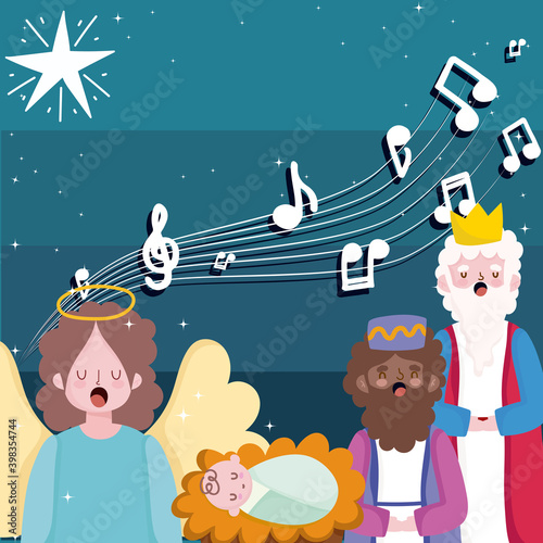 happy epiphany, three wise kings baby jesus and angel sing christmas carols
