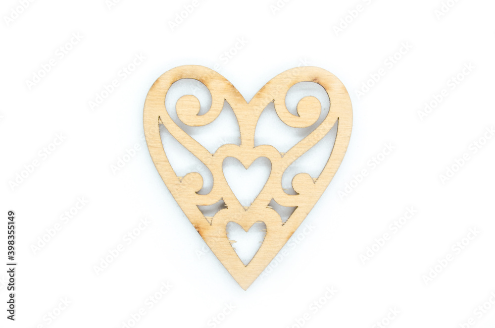 Wooden heart on white background. Christmas decoration. Wooden heart on white background. Christmas decoration.