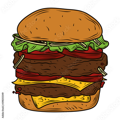 double meat burger with tomato cheese and lettuce fast food
