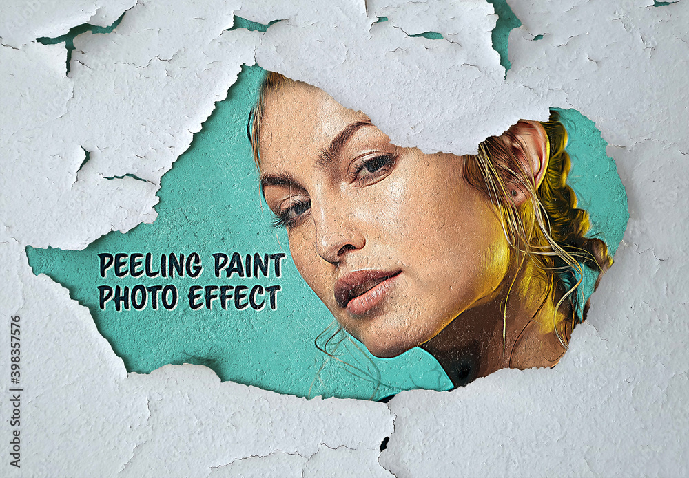 Peeling Paint Photo Effect on Wall Surface Mockup Stock Template