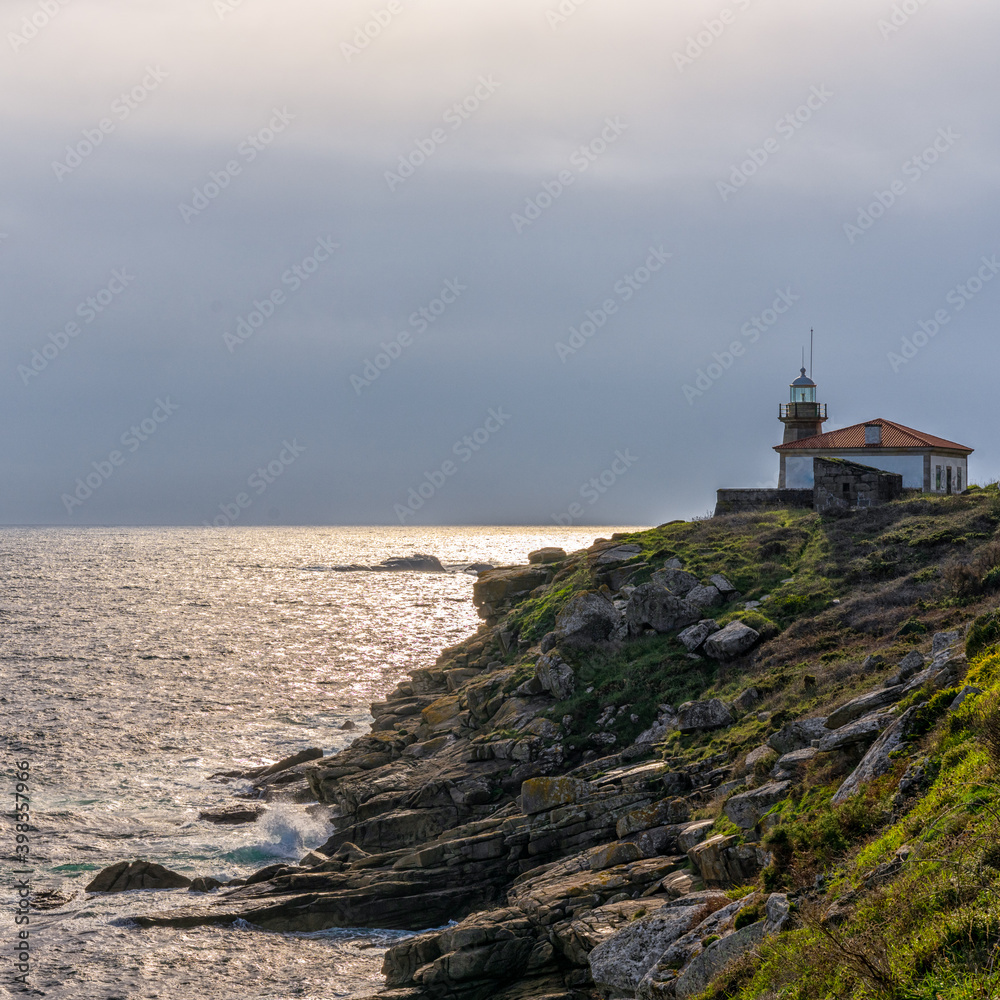 the Monte Louro Lighthouse at the Punta Carreiro in Galicia