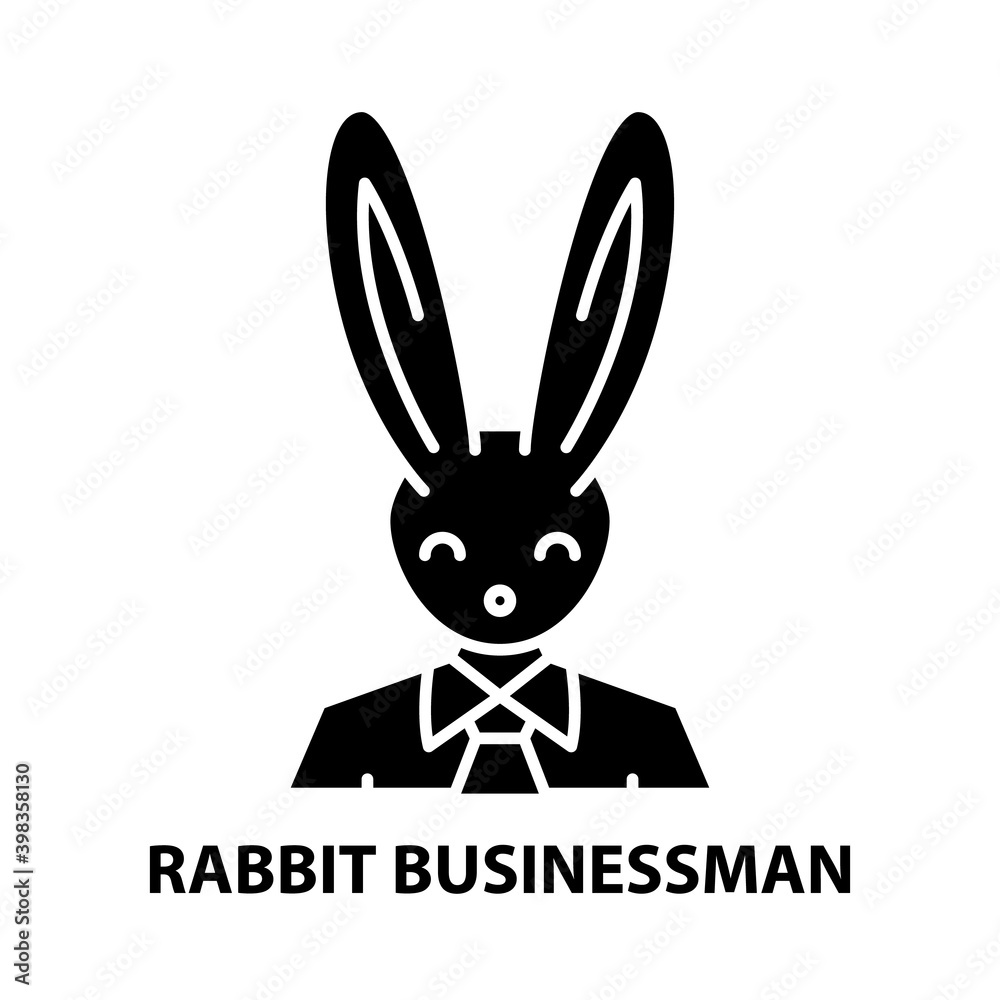 rabbit businessman icon, black vector sign with editable strokes, concept illustration