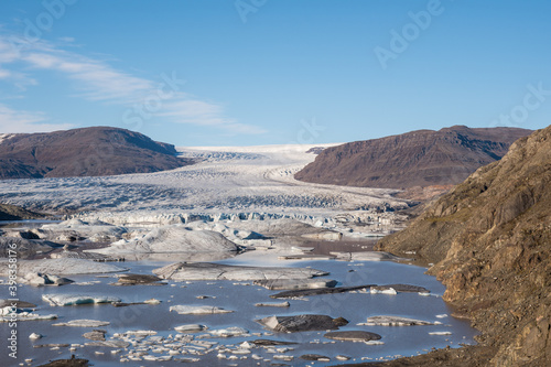 Hoffellsjokull glacier and lagoon, part of Vatnajokull national park in Iceland photo