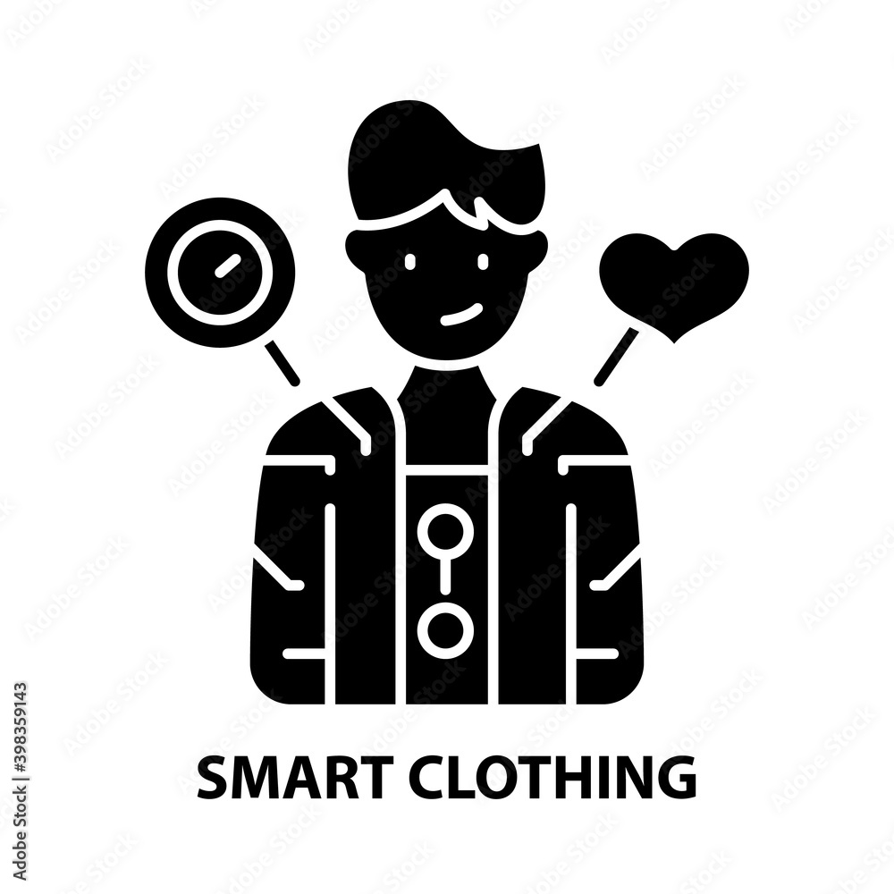 smart clothing icon, black vector sign with editable strokes, concept illustration smart clothing icon, black vector sign with editable strokes, concept illustration