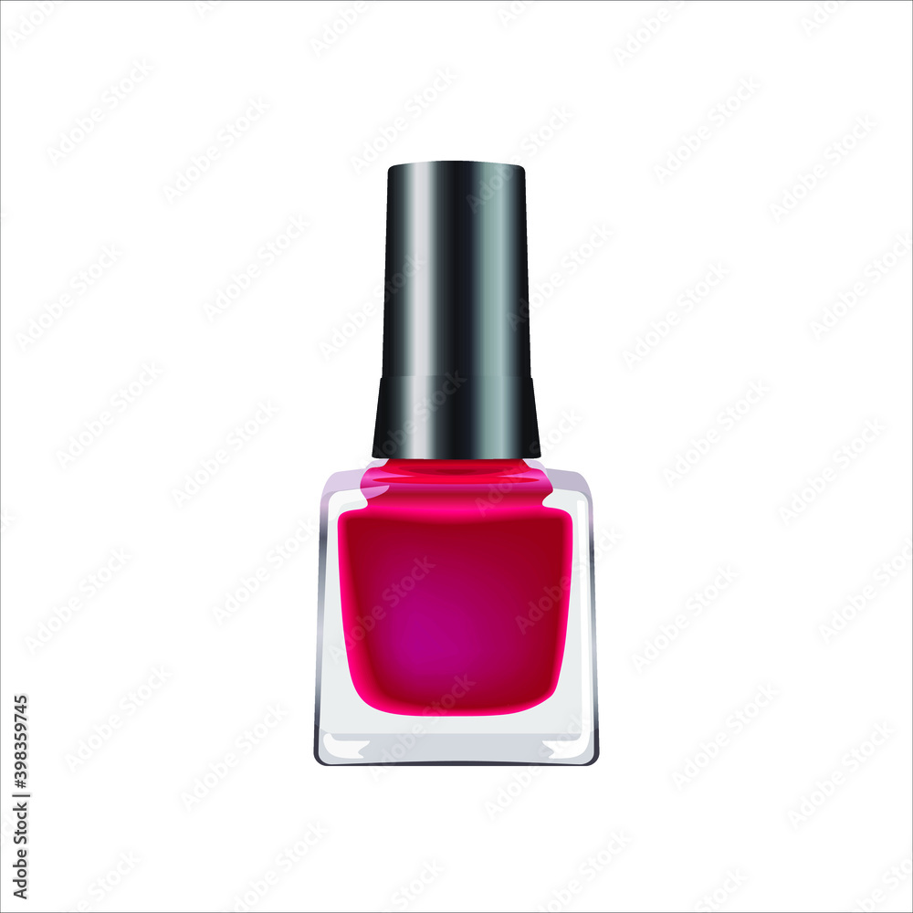 Pink nail polish bottle isolated on white background. Vector realistic illustration.
