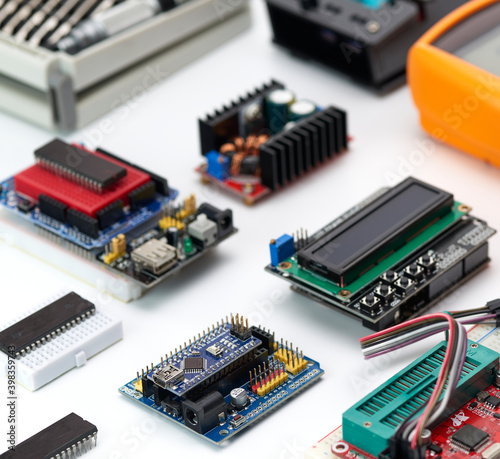 Electronics DIY Arduino modules for beginners learning about microprocessors.