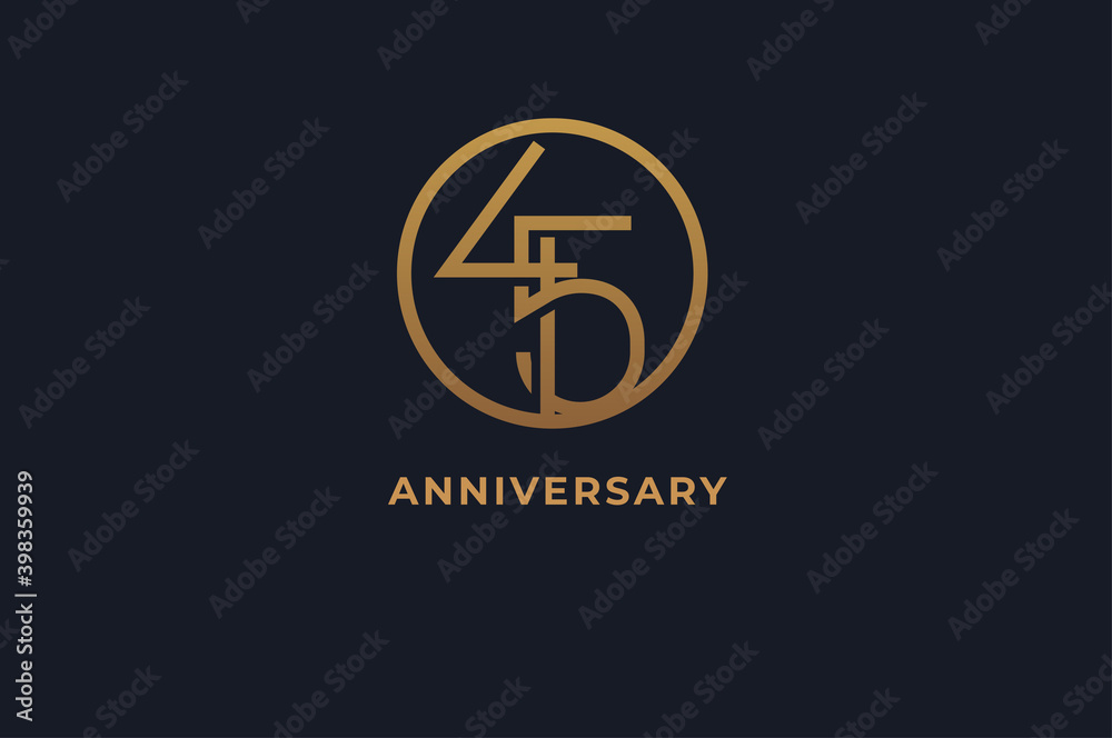 Obraz premium Number 45 logo, gold line circle with number inside, usable for anniversary and invitation, golden number design template, vector illustration