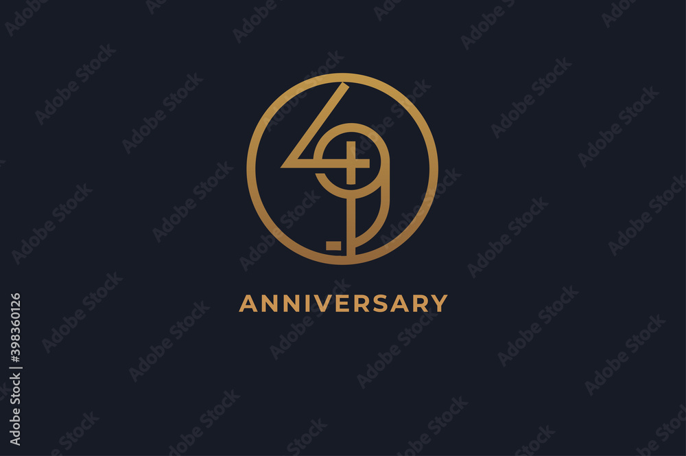 Number 49 logo, gold line circle with number inside, usable for anniversary and invitation, golden number design template, vector illustration Number 49 logo, gold line circle with number inside, usable for anniversary and invitation, golden number design template, vector illustration