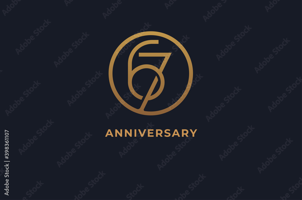 Number 67 logo, gold line circle with number inside, usable for anniversary and invitation, golden number design template, vector illustration Number 67 logo, gold line circle with number inside, usable for anniversary and invitation, golden number design template, vector illustration