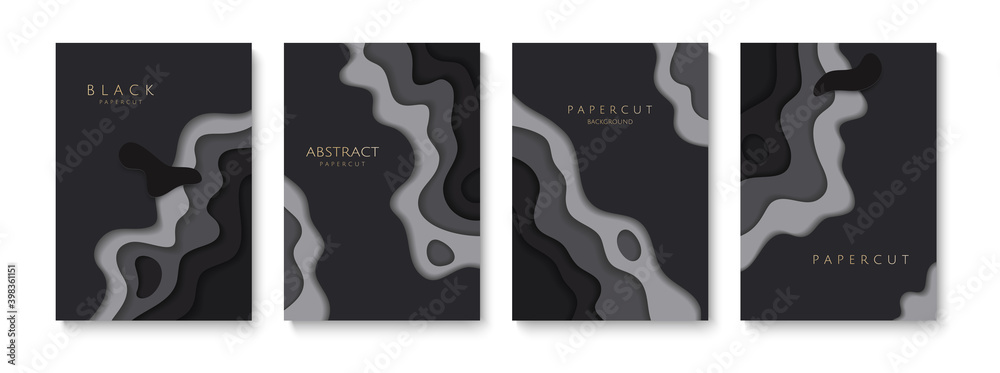 Black and grey paper cut background templates for posters, covers, banners, flyers and business presentations