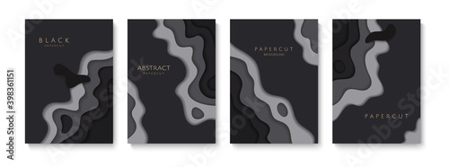 Black and grey paper cut background templates for posters, covers, banners, flyers and business presentations