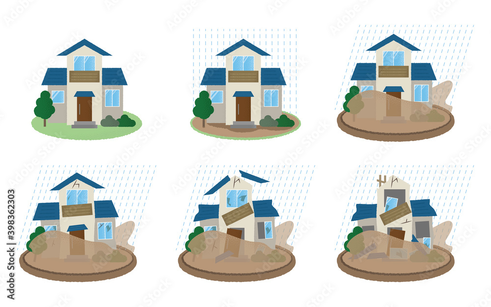 水害に遭う住宅のベクターイラストセット Stock Vector | Adobe Stock