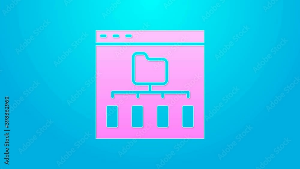 Pink line Browser files icon isolated on blue background. 4K Video motion graphic animation Pink line Browser files icon isolated on blue background. 4K Video motion graphic animation