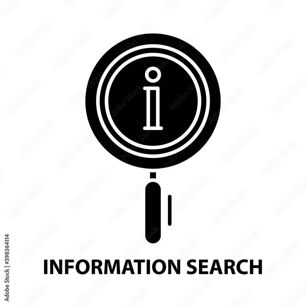 information search icon, black vector sign with editable strokes, concept illustration information search icon, black vector sign with editable strokes, concept illustration