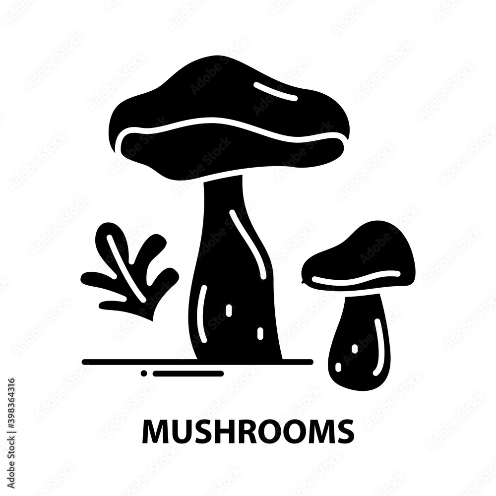 mushrooms symbol icon, black vector sign with editable strokes, concept illustration mushrooms symbol icon, black vector sign with editable strokes, concept illustration
