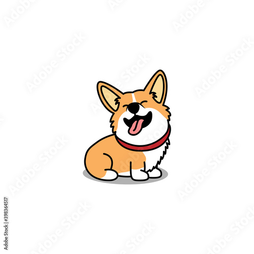 Funny welsh corgi dog sitting and smiling cartoon, vector illustration
