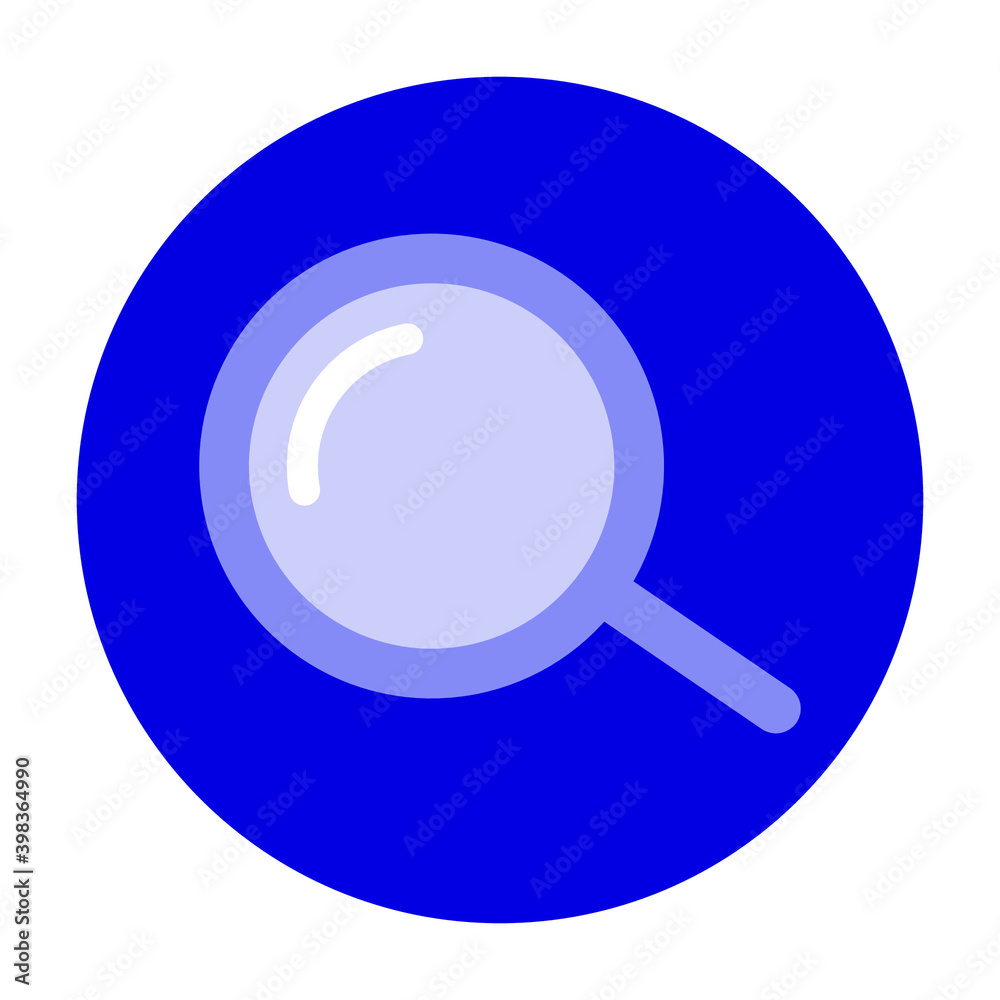 Flat color magnifying glass icon on blue background. Fully editable. Royalty free. Flat color magnifying glass icon on blue background. Fully editable. Royalty free.