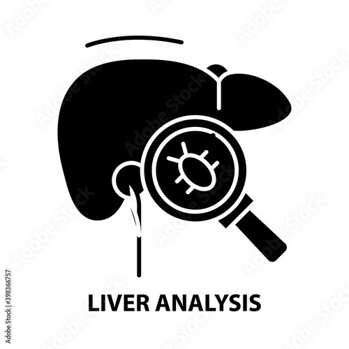 liver analysis icon, black vector sign with editable strokes, concept illustration
