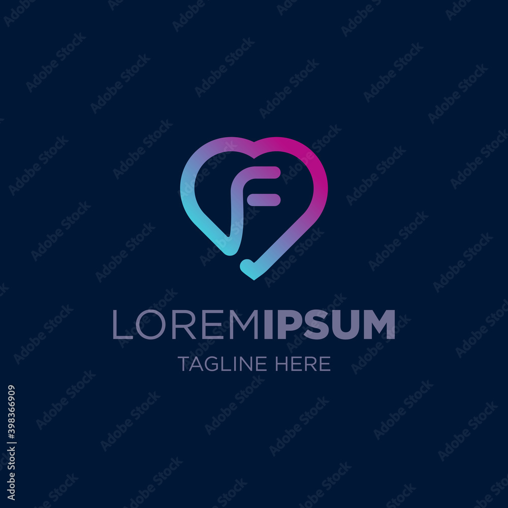 letter f logo with heart design template elements letter f logo with heart design template elements