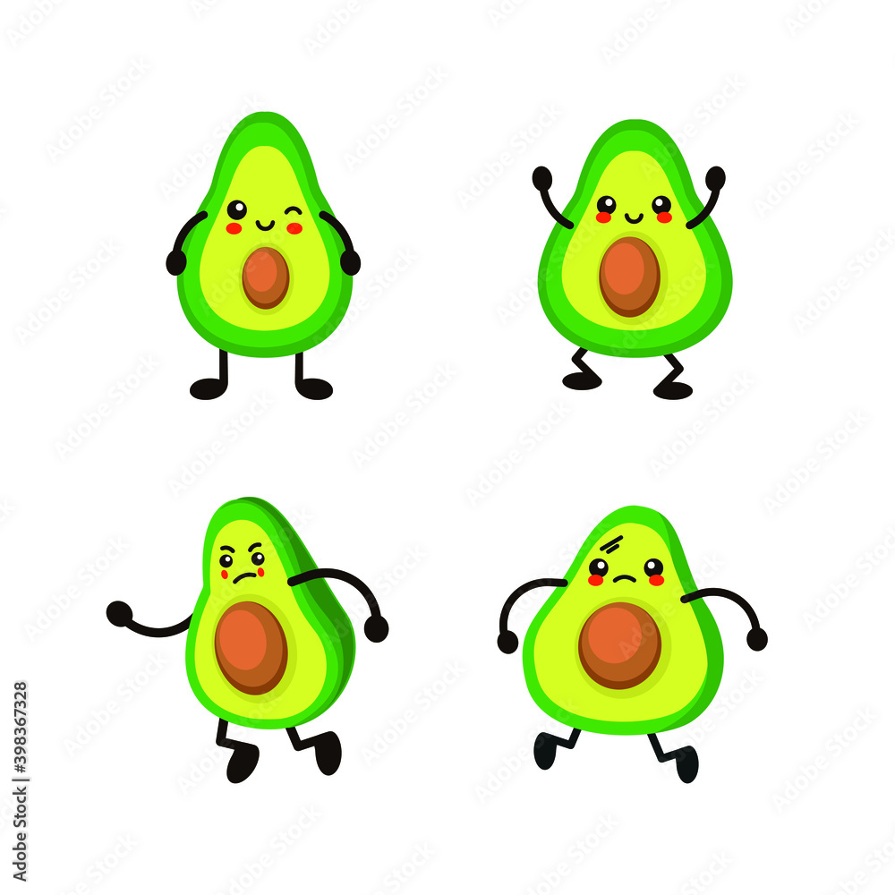 Obraz premium Cute avocado character with hat and heart. Vector illustration for birthday invitation,postcard and sticker