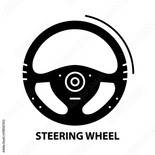 steering wheel sign icon, black vector sign with editable strokes, concept illustration