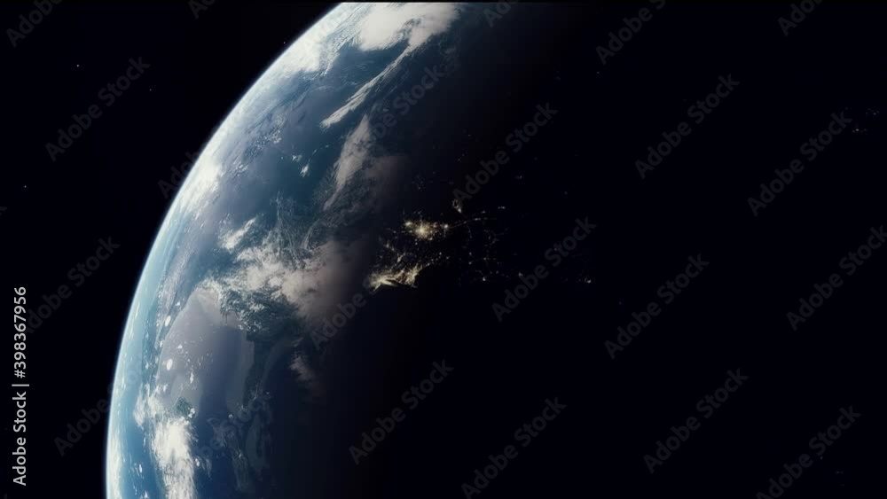 Beautiful sunrise over Earth. View from the space satellite. Cities at night. Change from Night to Day 3d Animation Rising Bright Sun. Modern business and technology concept. 4K Ultra HD. Beautiful sunrise over Earth. View from the space satellite. Cities at night. Change from Night to Day 3d Animation Rising Bright Sun. Modern business and technology concept. 4K Ultra HD.