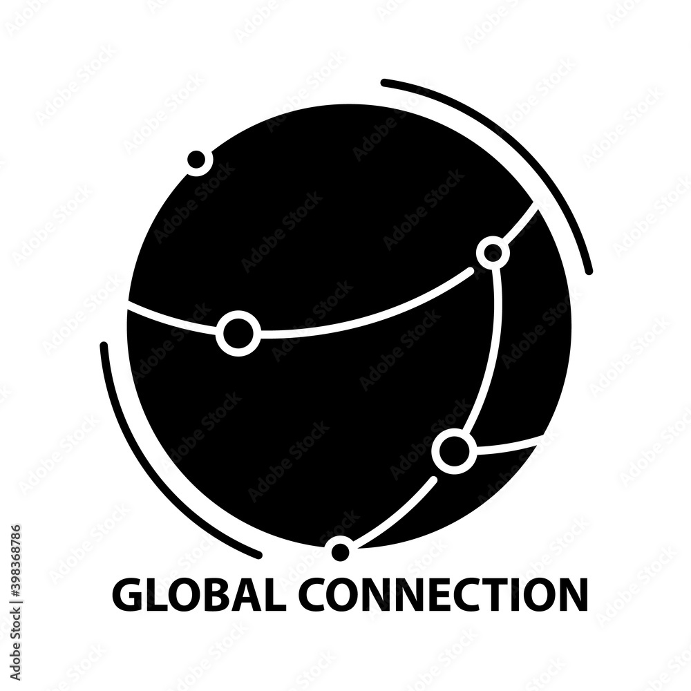 global connection concept icon, black vector sign with editable strokes, concept illustration