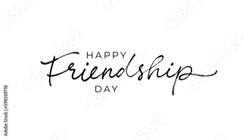Happy Friendship day vector typographic design. Hand drawn modern line calligraphy. Inspirational lettering about friendship. Greeting card, poster, tee shirt print, happy holiday of amity. 