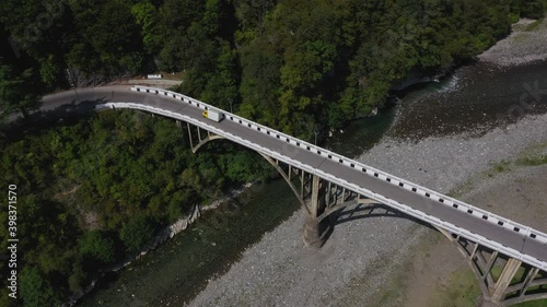 bridge for cars Abkhazia. Gumista river Aerial view resort town, Abkhazia, Georgia photo